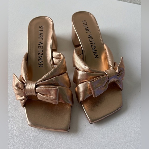 Stuart Weitzman Sofia 45 Slide Bow Detail Bronze Gold Size 6.5B Luxury Chic - Picture 6 of 12